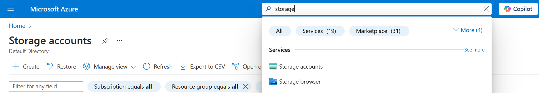 Create Azure Storage Account