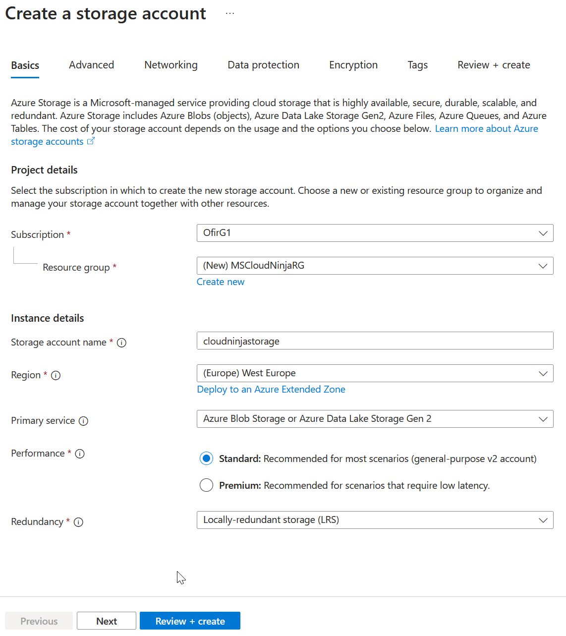 Create Azure Storage Account