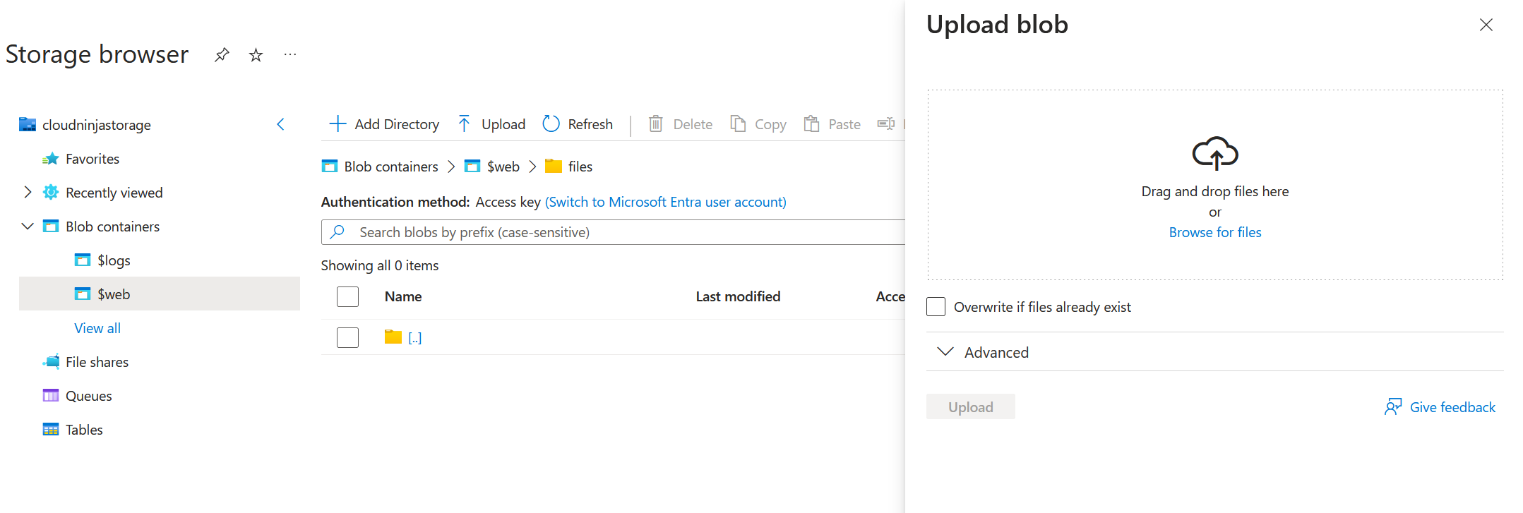 Configure Azure Storage Account static website