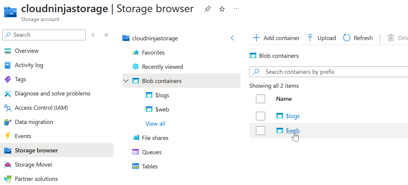 Configure Azure Storage Account static website